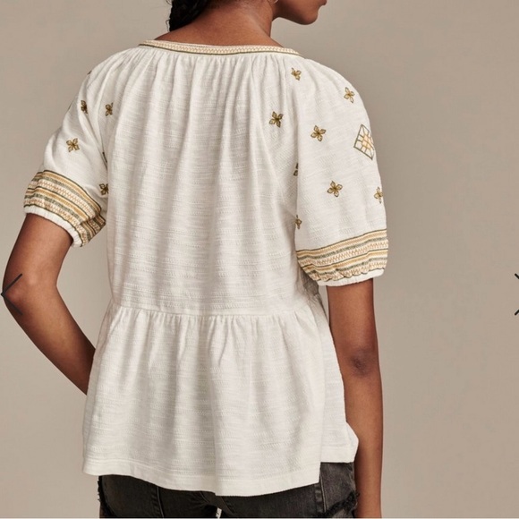 Lucky Brand Boho Embroidered Babydoll Top Size Large NWT - Picture 2 of 15
